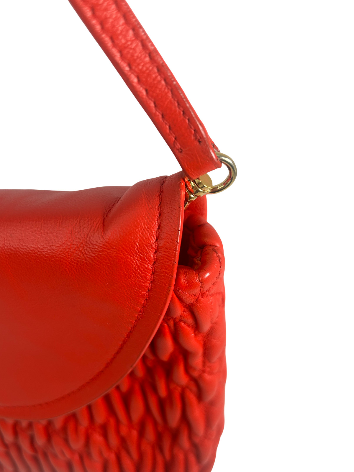 Miu Miu Matelasse Shoulder Bag Leather 2-Way Red Gold Hardware