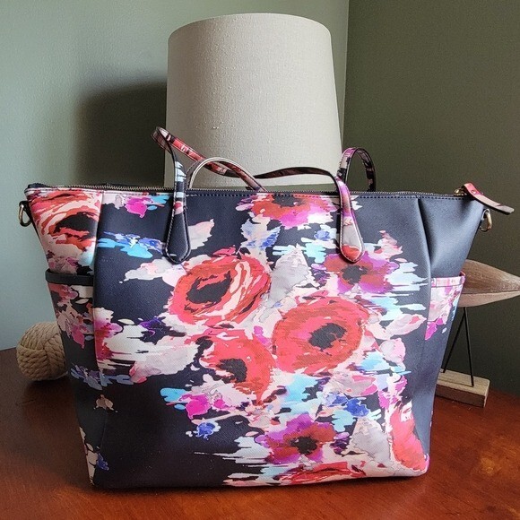 Kate Spade Adaira Laurel Way Floral Tote Blue Multi Coated Canvas Crossbody