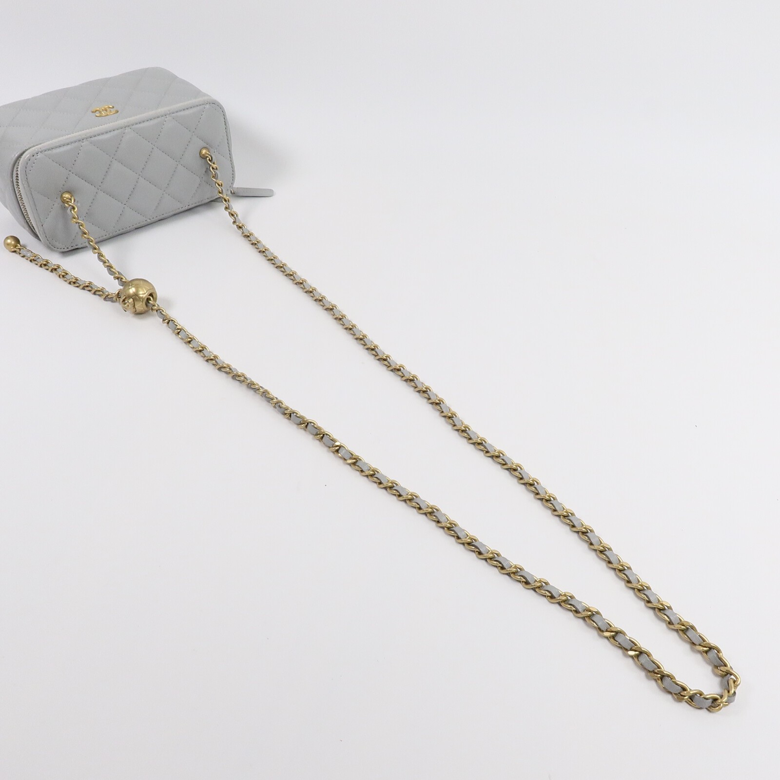 CHANEL CC GHW Vanity Case Gold Ball Chain Shoulder BAg Lambskin Leather Blue