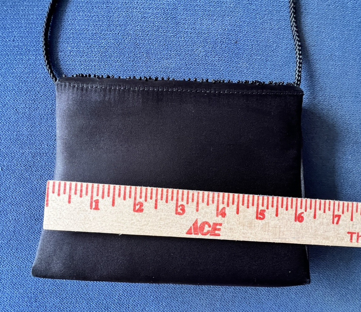 Black Mini Beaded Evening Bag Satin Crossbody La Regale Party Cocktail Wedding