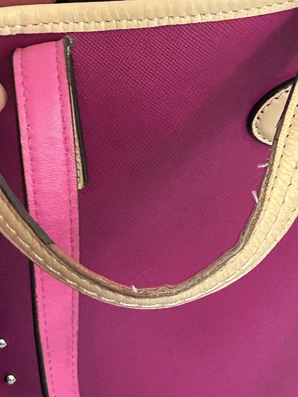 COACH Metro Colorblock Pink Orange And Tan Studded Leather Tote Bag Read List
