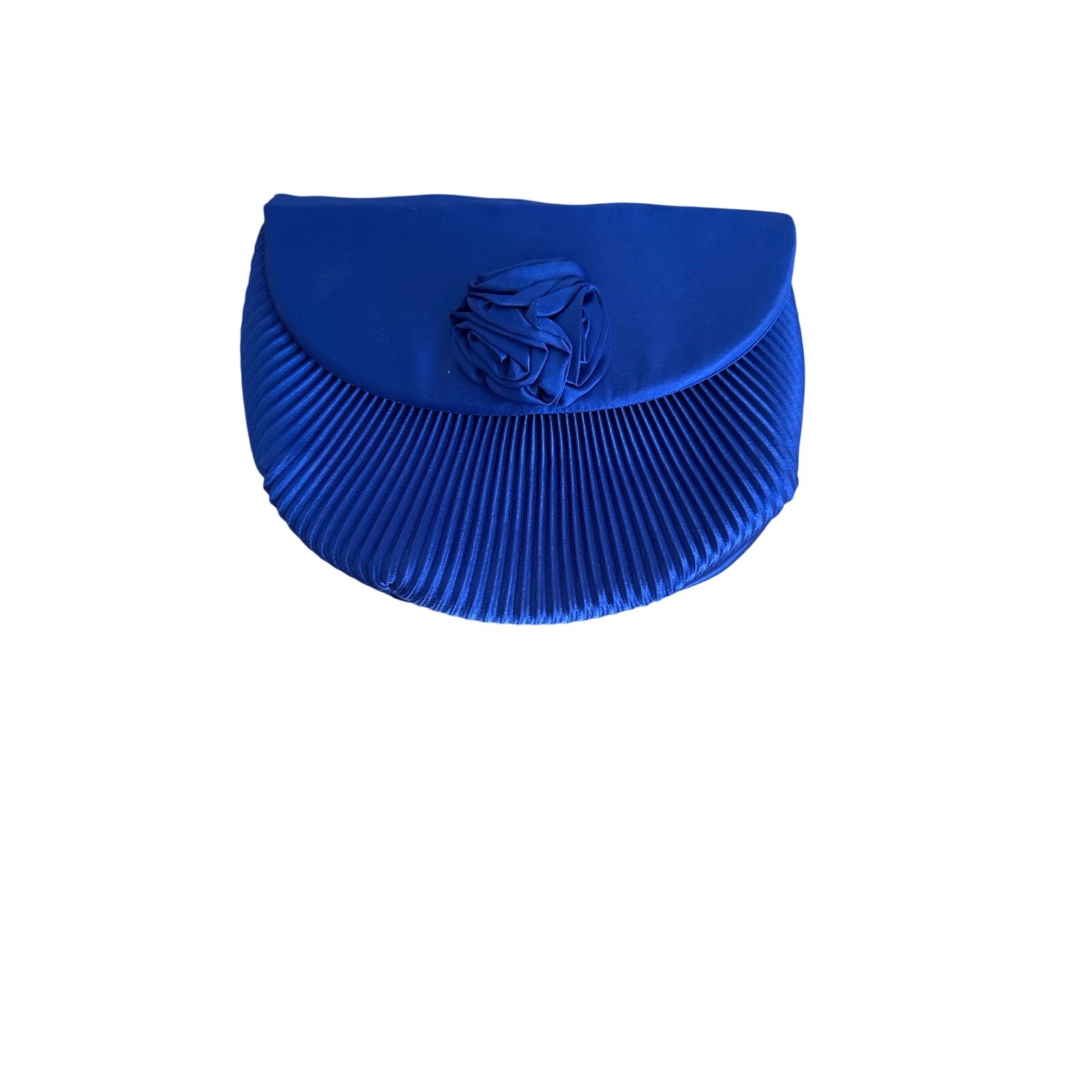 Vintage Vanessa Cobalt Blue Satin Pleated Evening Clutch Purse & Shoulder Strap