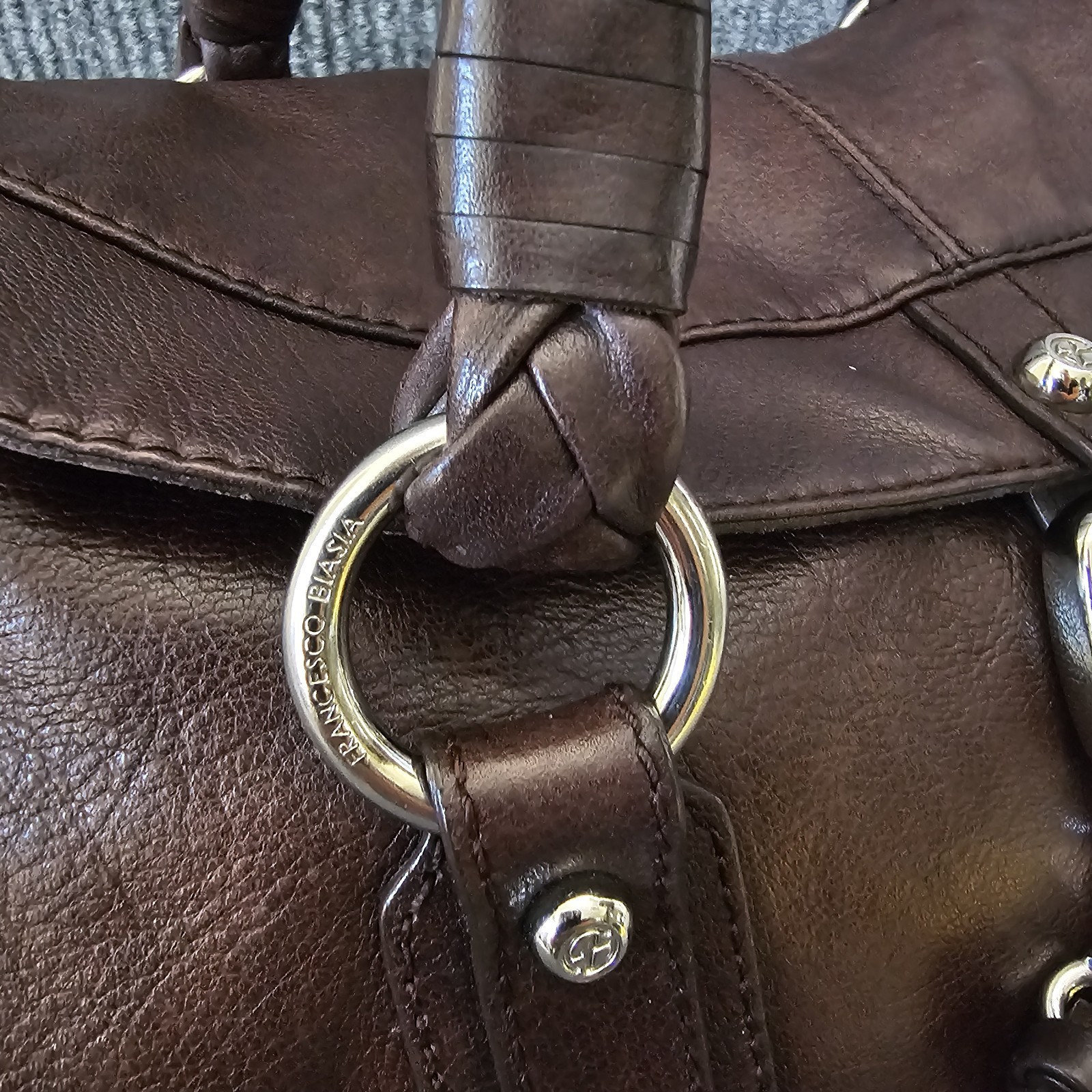 Francesco Biasia shoulder Braided Leather Bag Brown Chocolate purse