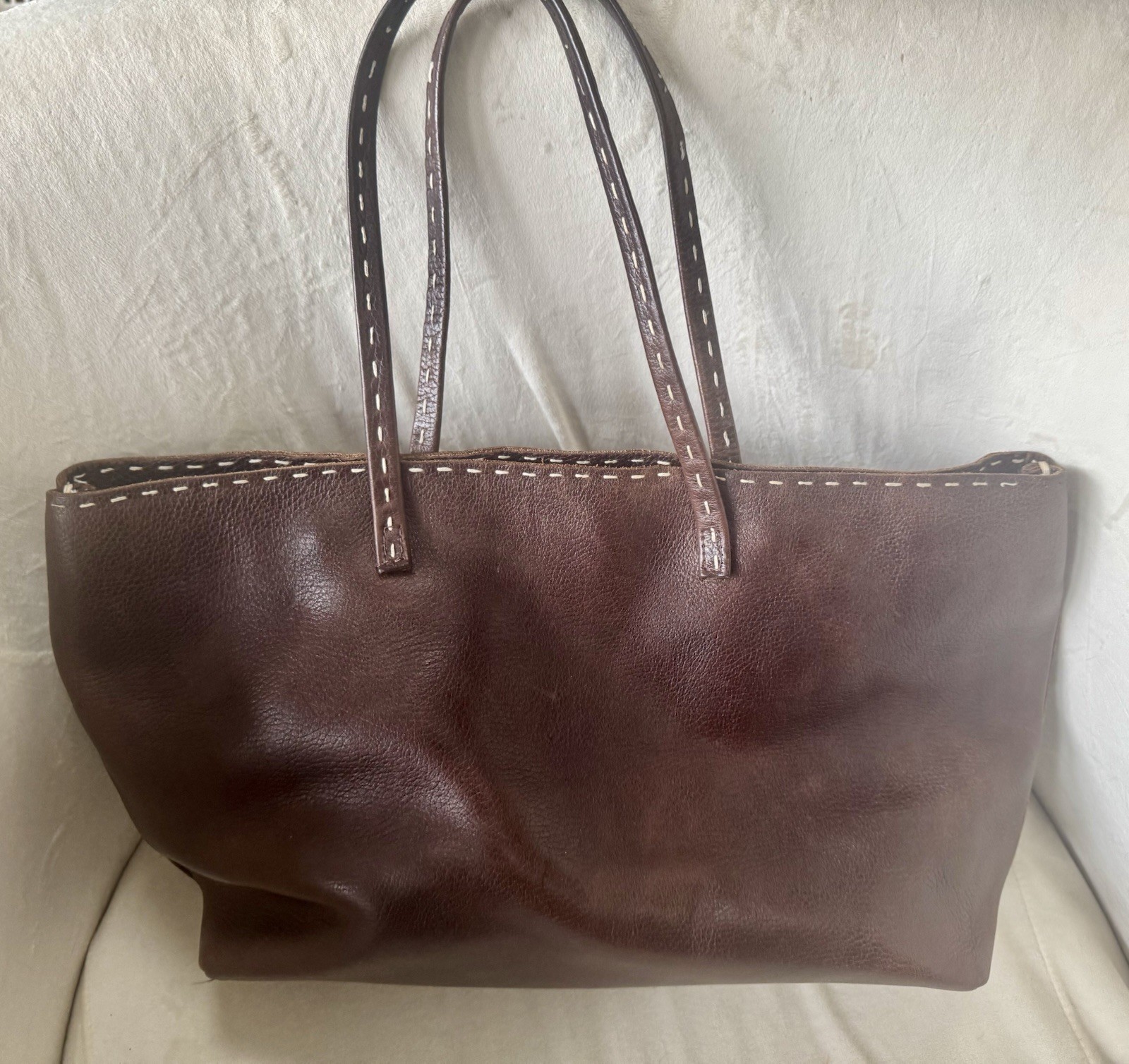 CARLA MANCINI￼￼ Supple Hand Made Chocolate Brown Leather Handbag Purse Bag Tote