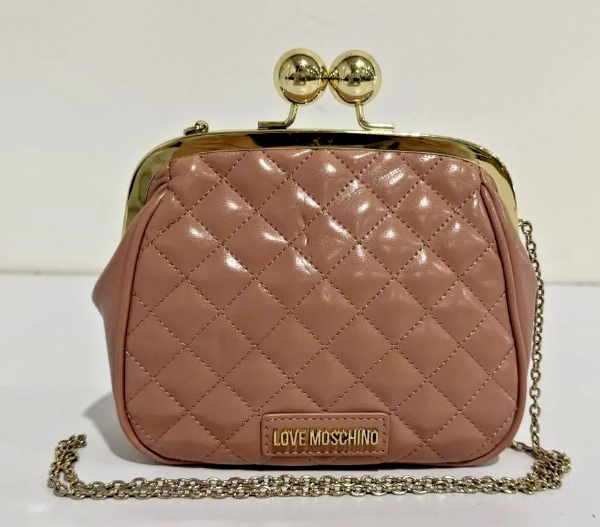 Love Moschino Quilted Mini Crossbody Bag with Chain Strap And Jewels Pink