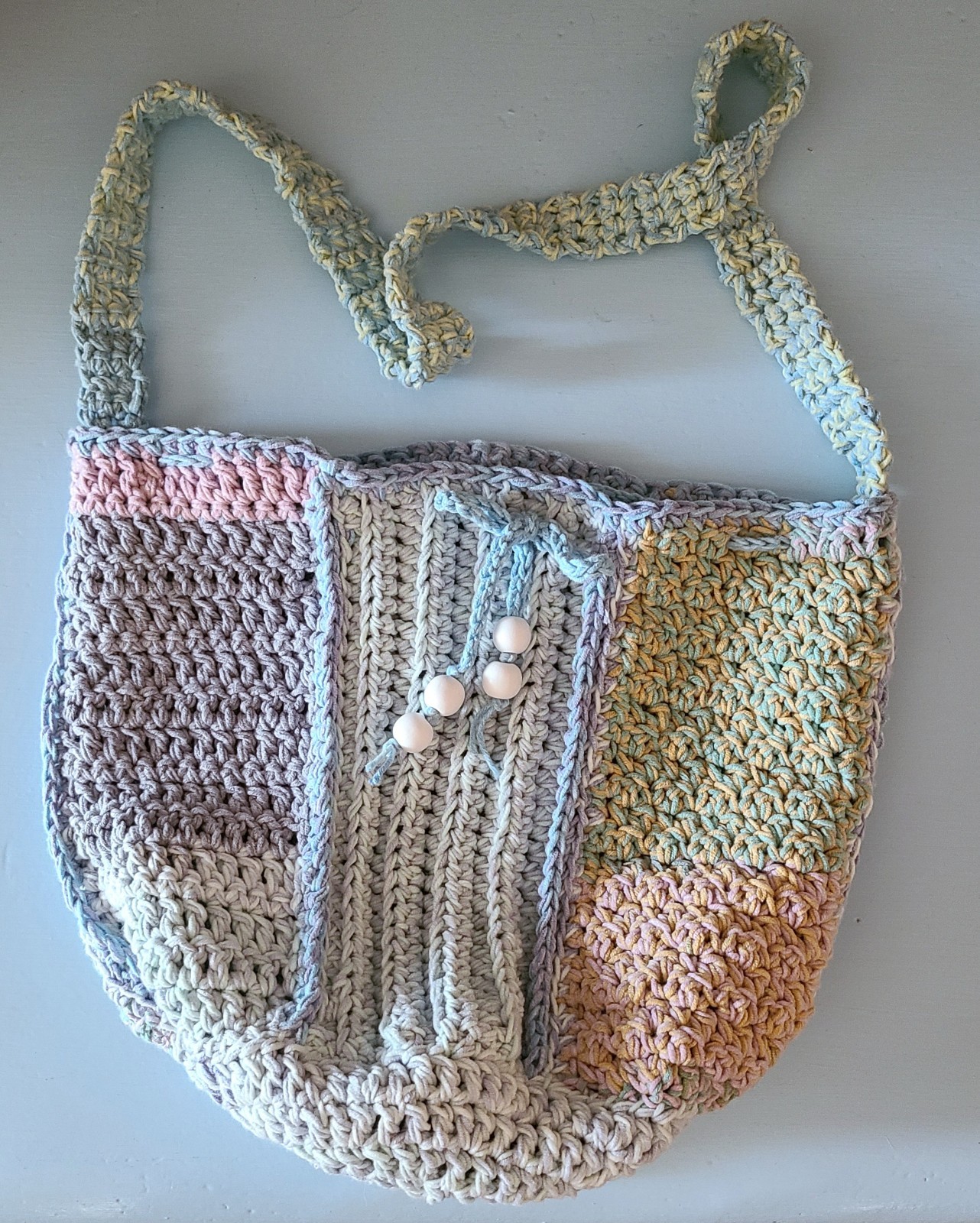 Crochet Handbag 6 Panels Multicolor Cotton Handmade