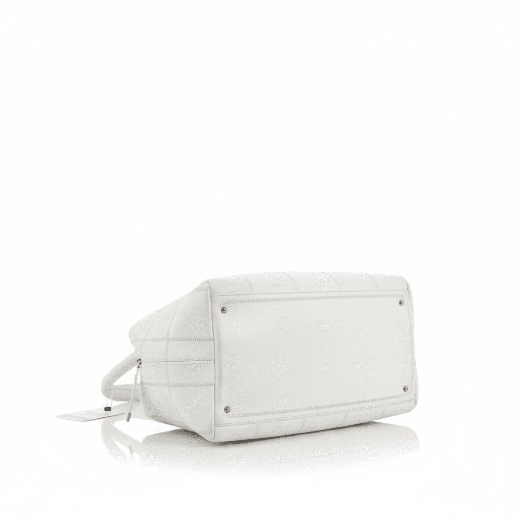 CHANEL White Quilted Top Handle Satchel Zip Closure Detachable Strap Studs