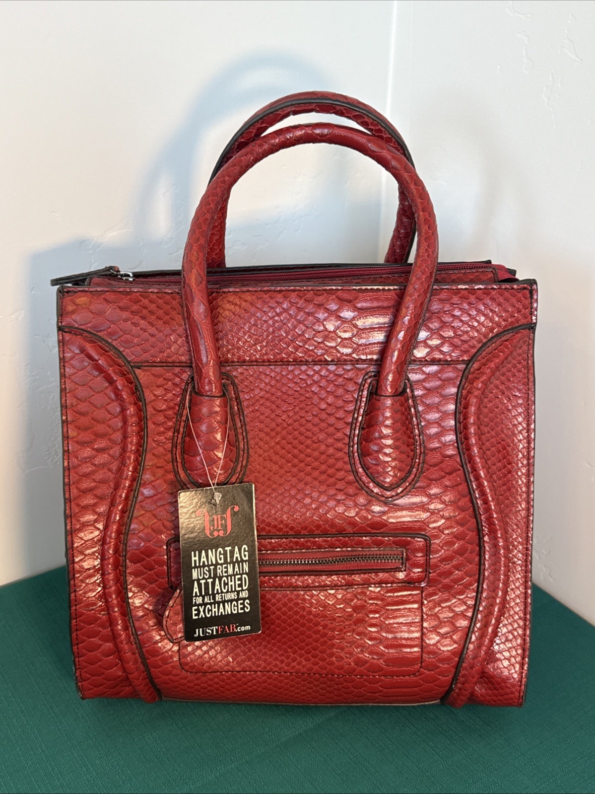 JustFab Red Faux Croc Satchel Handbag NWT Structured Top Handle Purse