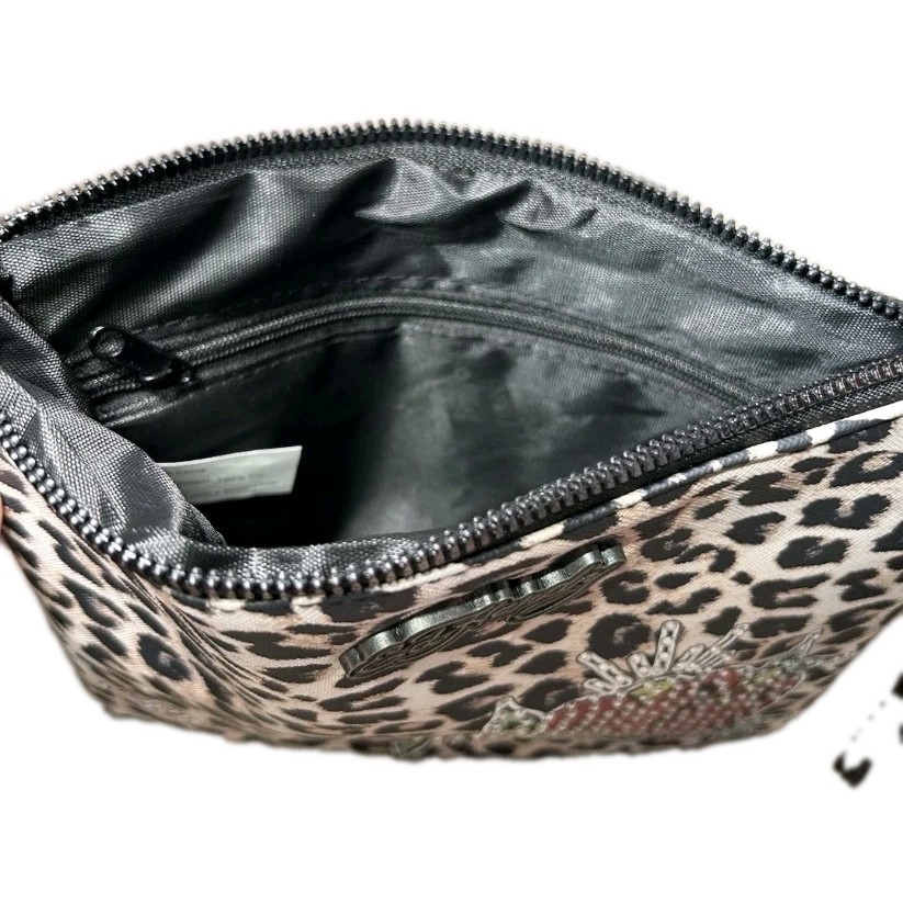 Ed Hardy Cheetah Leopard Print Love Hearts Rhinestone Wristlet Triple Hearts New