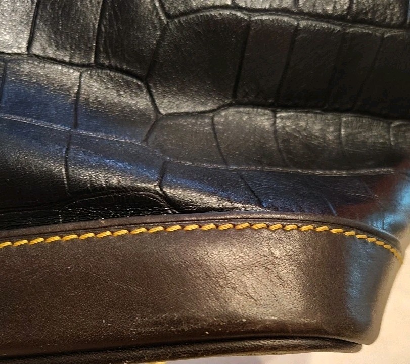 Dooney & Bourke Black With Brown Trim Croc Embossed Leather Logo Lock Hobo Bag