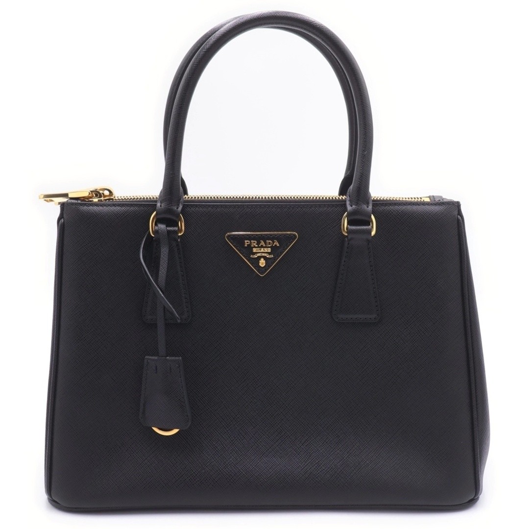 PRADA Saffiano Galleria Triangle Logo Leather Gold Hardware Handbag 1BA863 Used