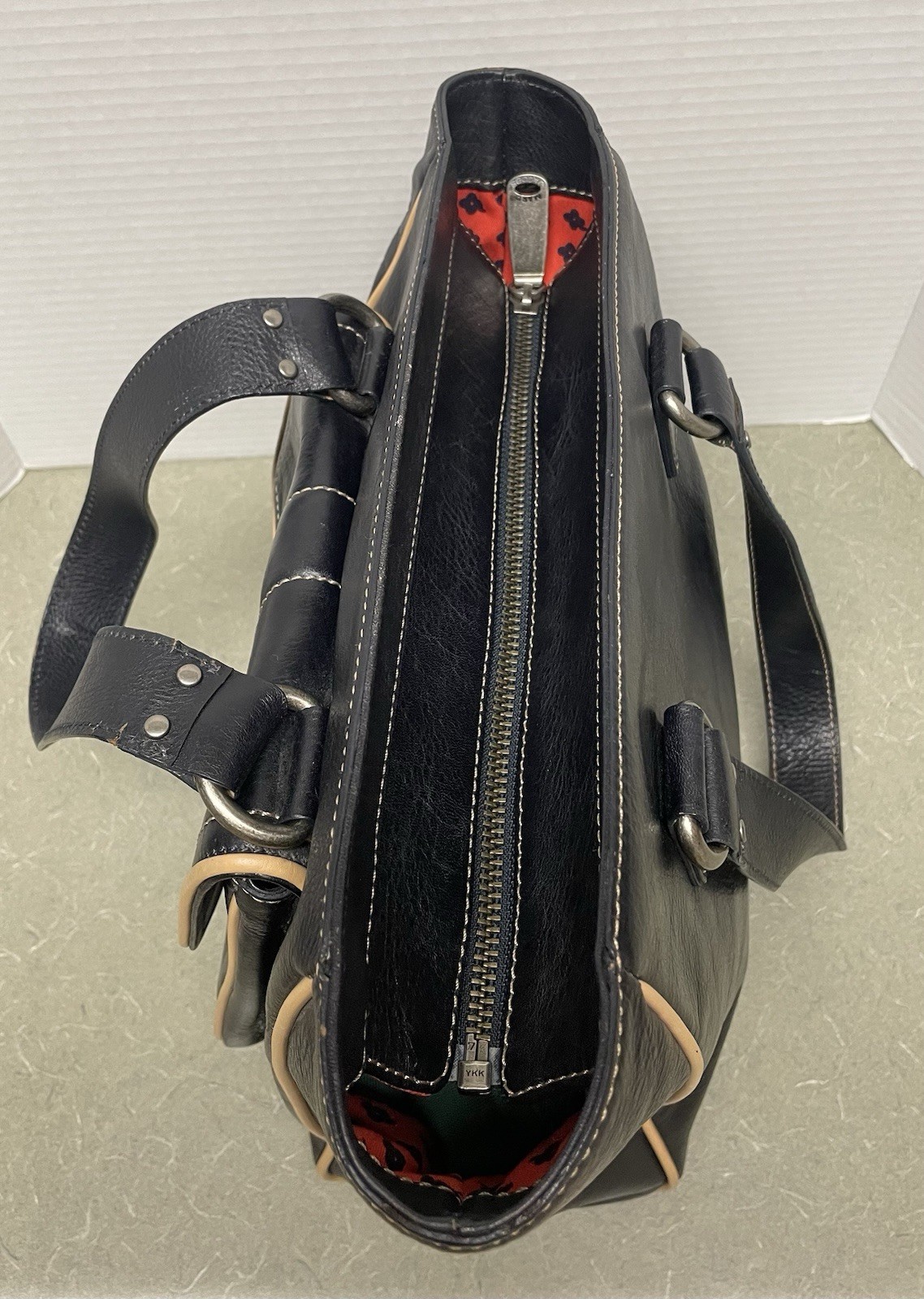Vtg Marc Jacobs Black Leather Contrast Piping Shoulder Handbag D Ring Buckle Y2K