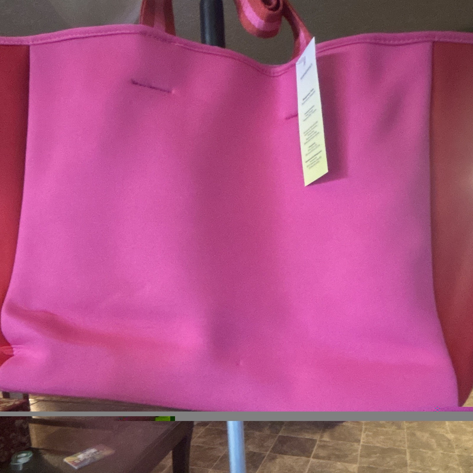 Summer & Rose Women’s Pink Red Tote Bag Double Handles Lightweight Red Lining