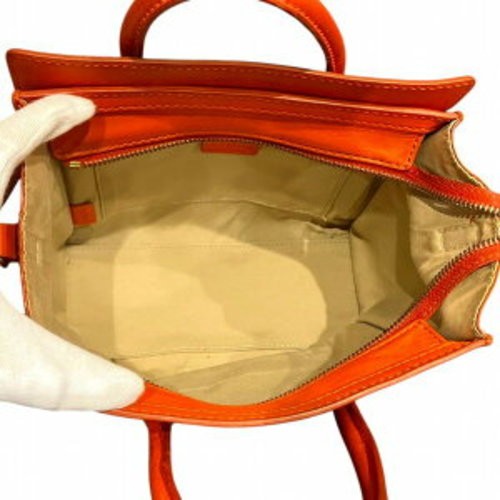 CELINE Luggage Nano Shopper Orange 2Way Shoulder Handbag Leather Used