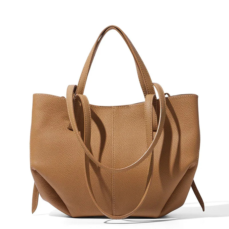Top-Grain Cowhide Leather Large-Capacity Women’s Tote Bag, Versatile Minimalist