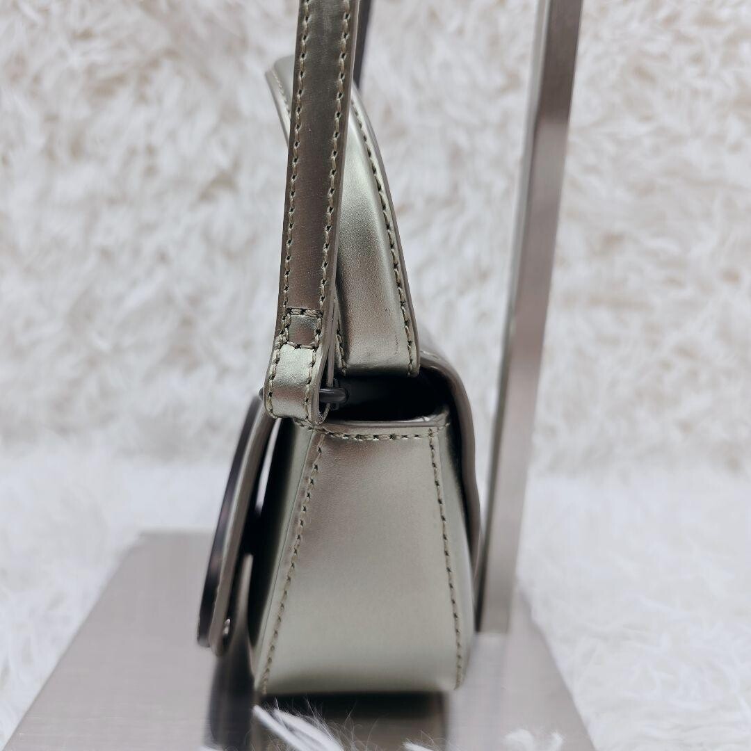 DIESEL 1DR XS Silver Leather Mini Crossbody Bag 2Way Top Handle Black Logo
