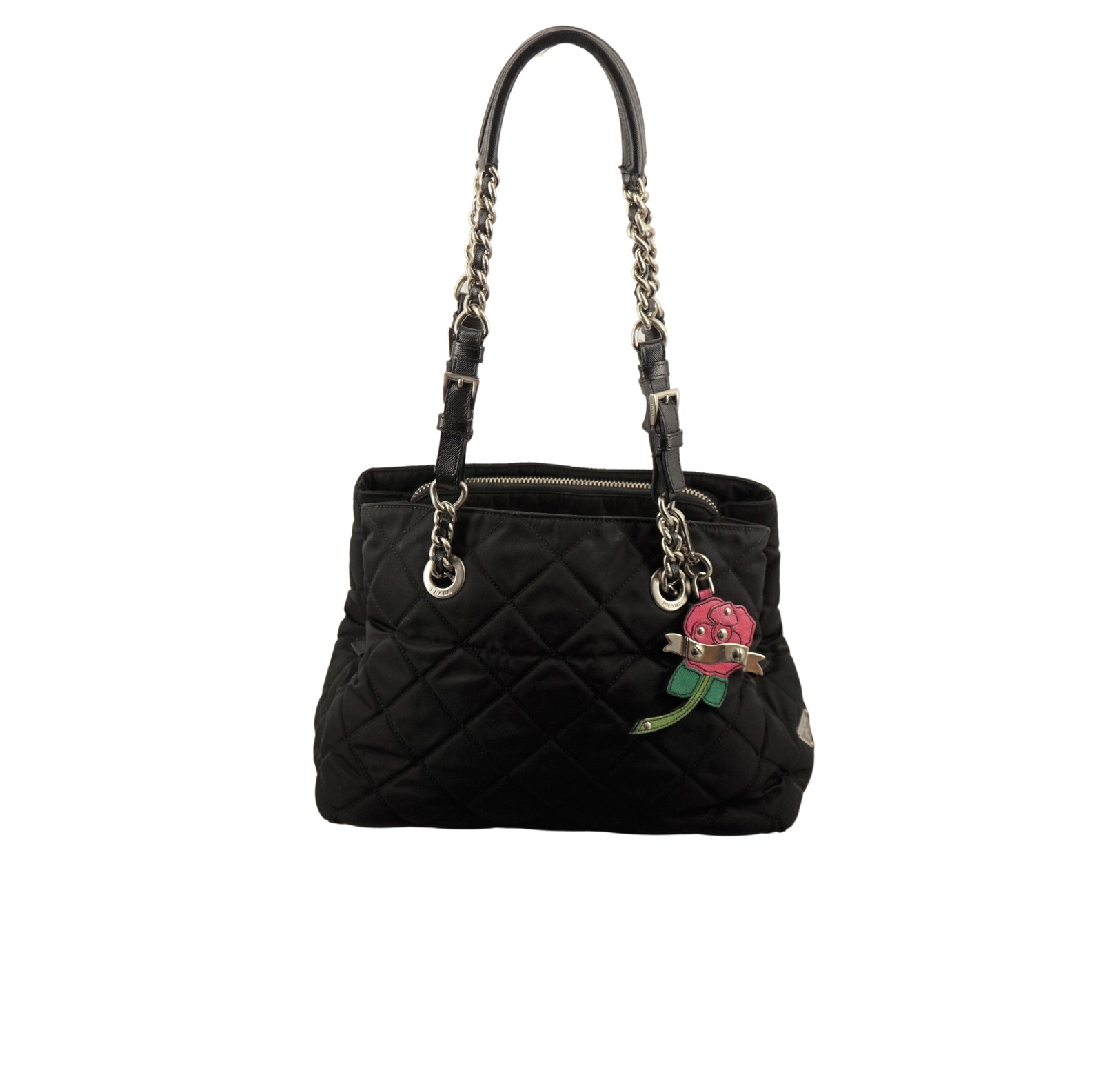 Prada Tessuto Handbag in Quilted Nylon with Chain Straps – Free Shipping USA