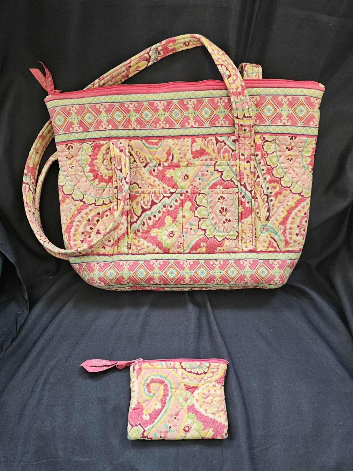 Vera Bradley Capri Melon Retired Zip Top Small Vera Tote Bag And Change Purse