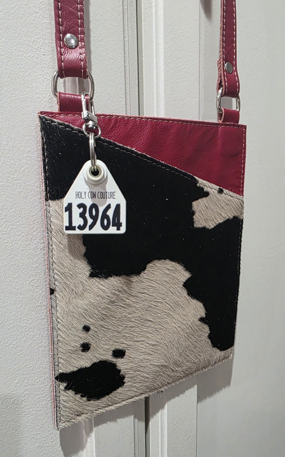 Holy Cow Couture Women’s Small Red Animal Print Crossbody, Logo, Charm, Initials