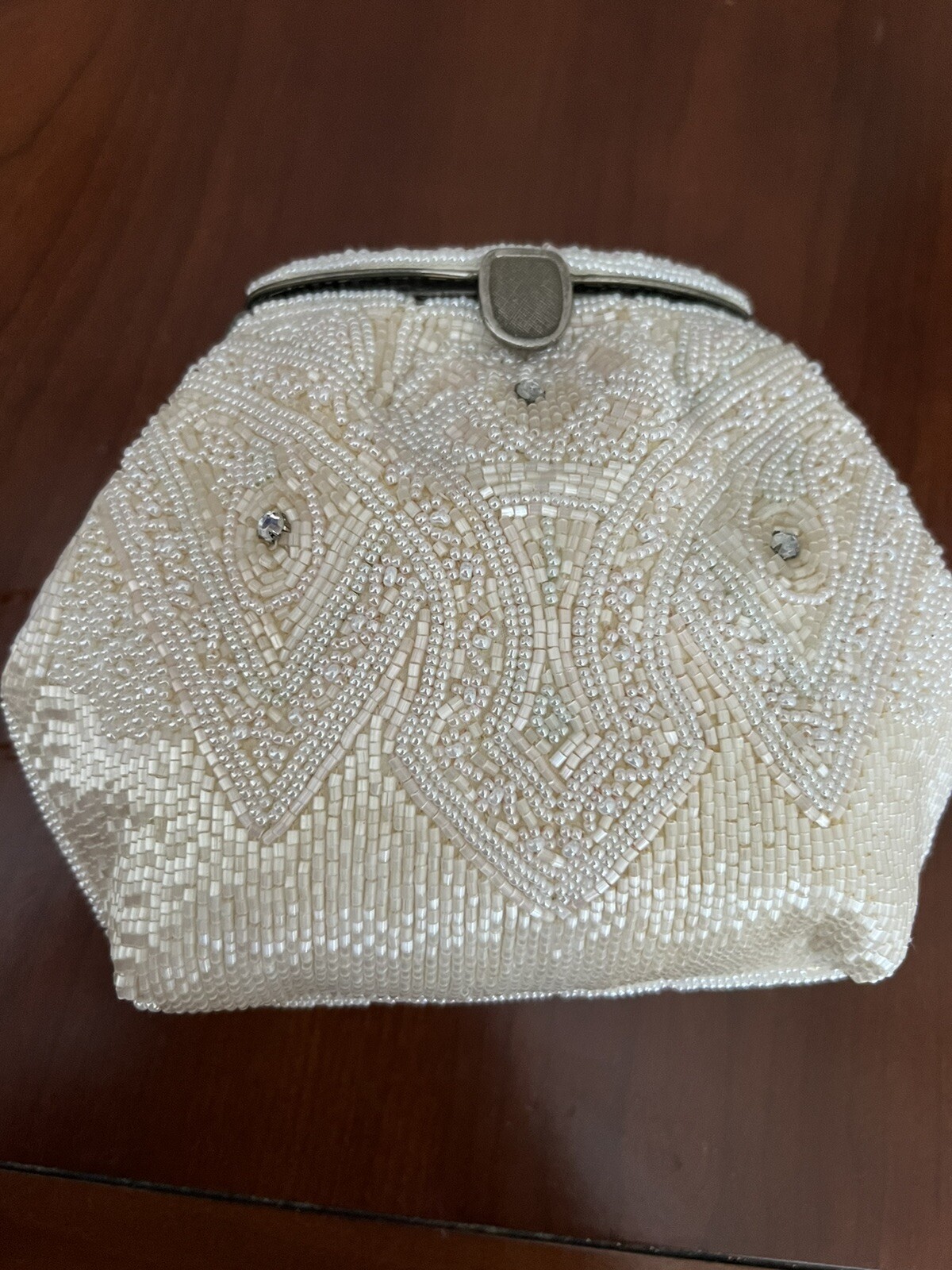 VINTAGE La Regale Handmade Ivory Beaded Evening Purse Shoulder Bag
