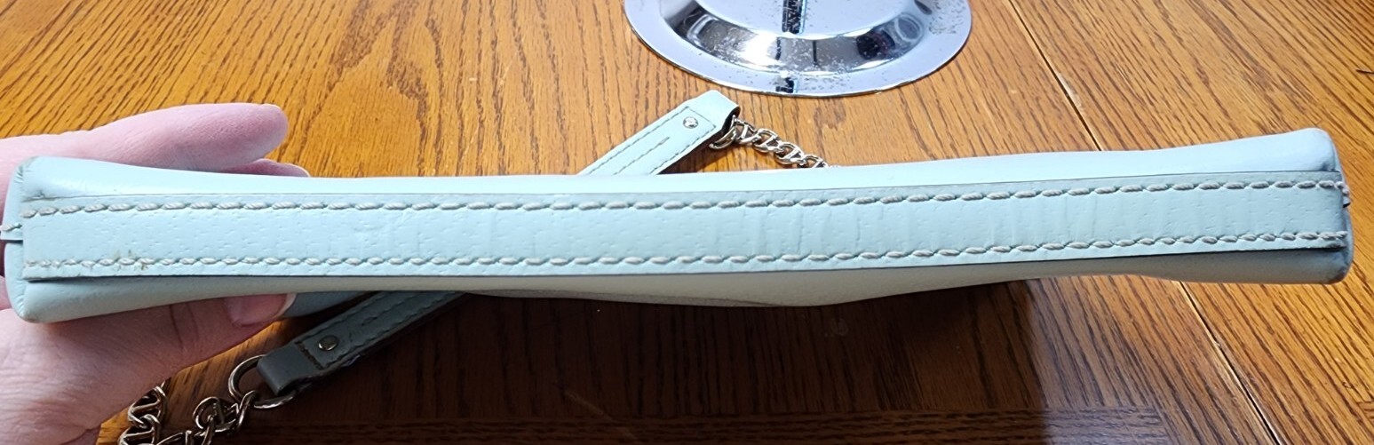 Kate Spade Mint Green Leather With Part Silver Chain Bag