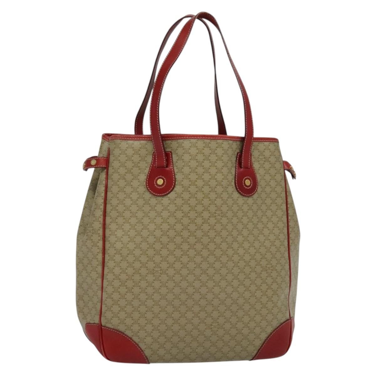 CELINE Macadam Canvas Tote Bag PVC Beige Gold Auth 136536