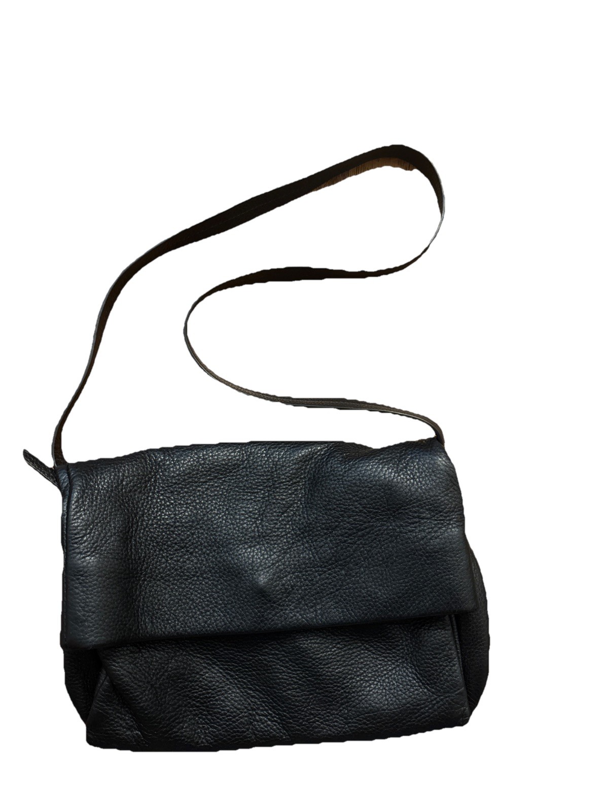 & OTHER STORIES BLACK PEBBLED LEATHER FOLD OVER FLAP FRONT SHOULDER BAG