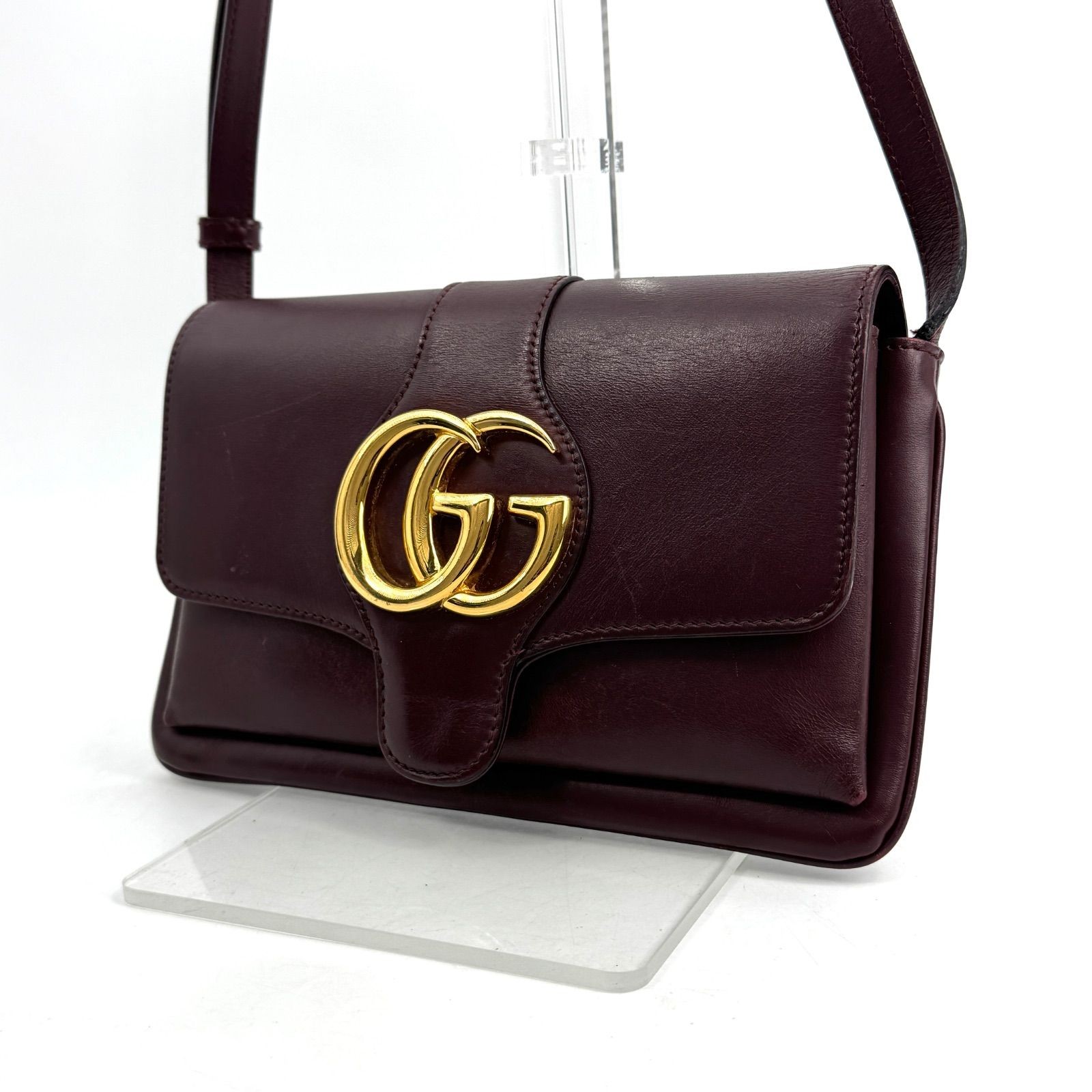 GUCCI Arli Shoulder Bag GG Marmont Burgundy Leather Crossbody Authentic Good