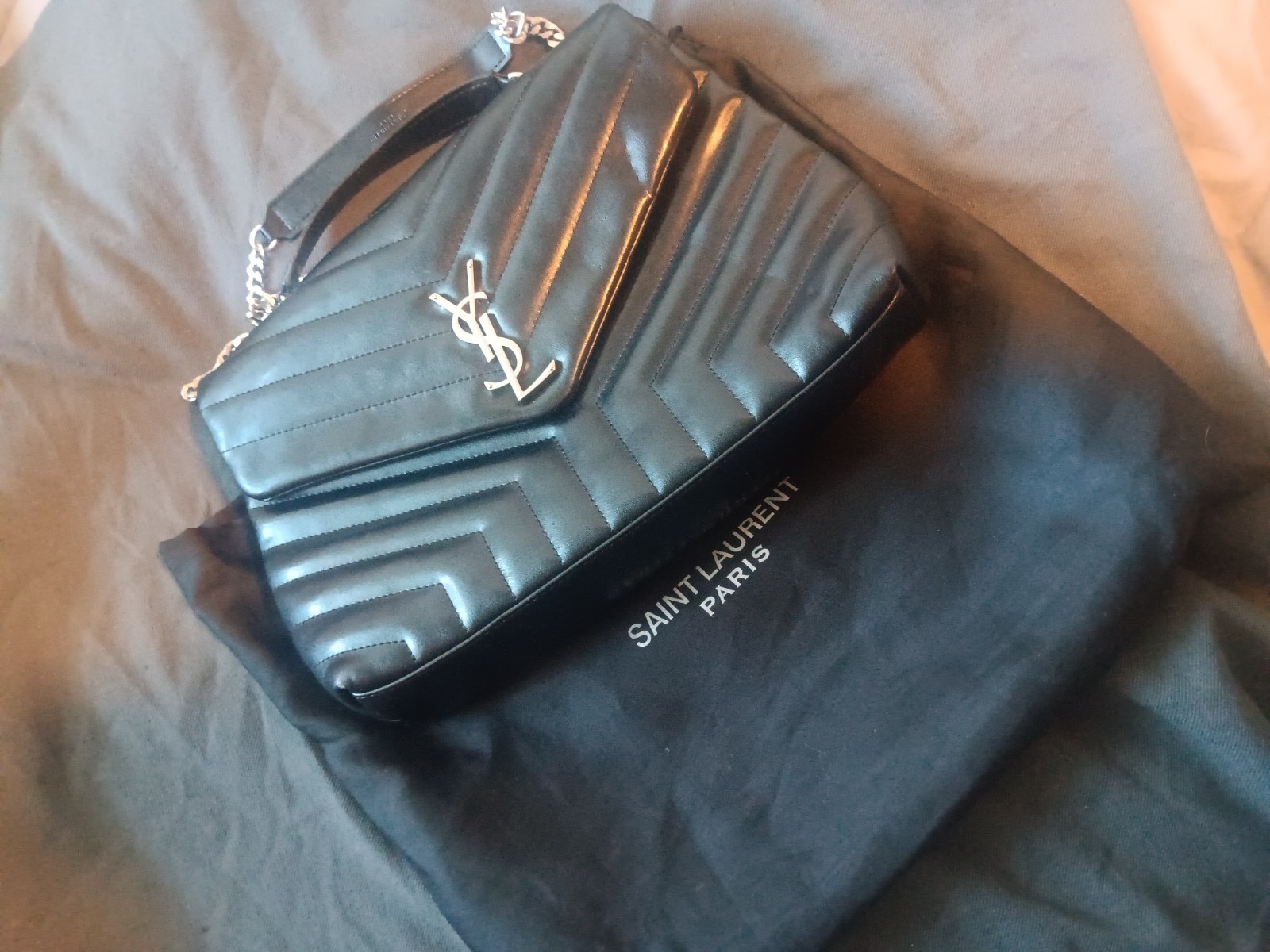 Saint Laurent Loulou Silver Hardware Shoulder Bag Medium Black Leather