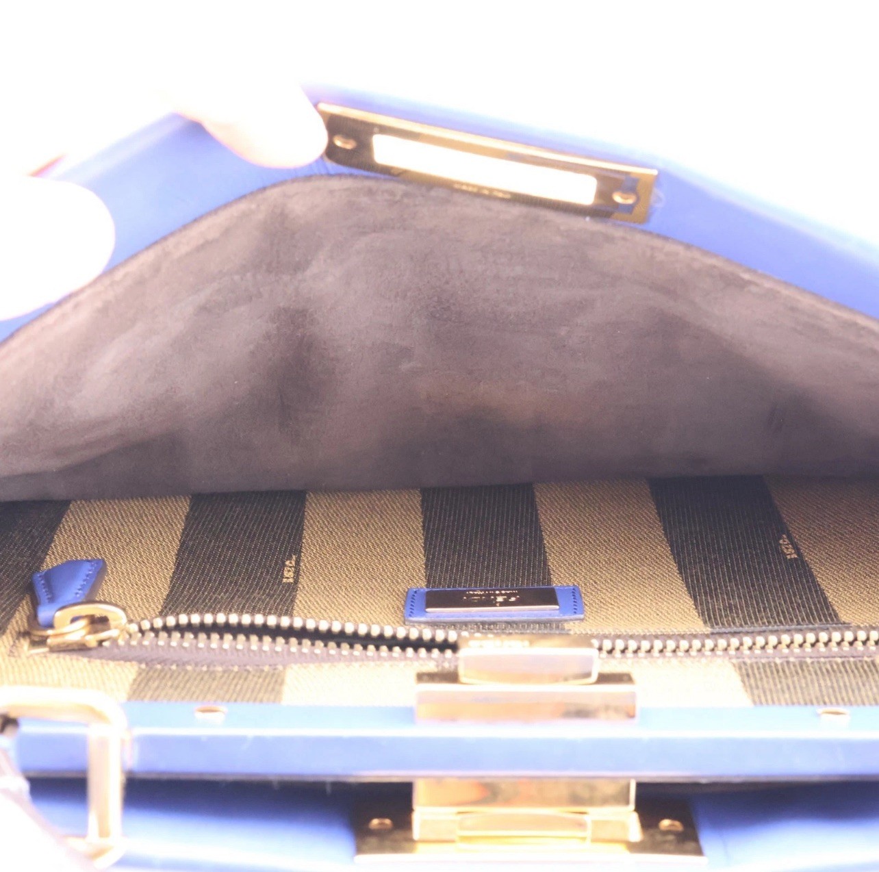 Fendi Blue Peekaboo Medium Leather Bag Sequin Interior gold hardware