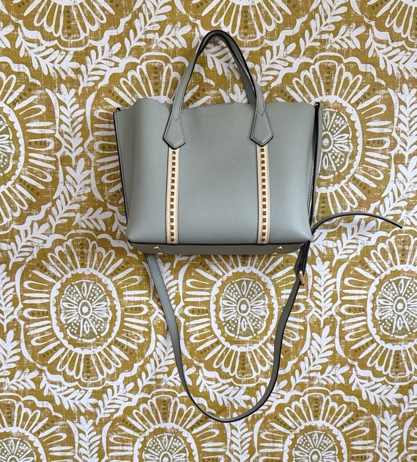 Tory Burch Perry Small Pick-Stitch Triple Compartment Tote Bag in Pine Frost