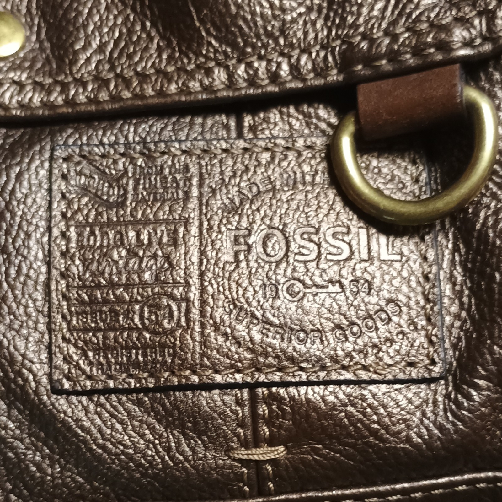 Fossil Brown/Bronze Satchel Top Handle Zip Detachable Strap Key Charm Gold .