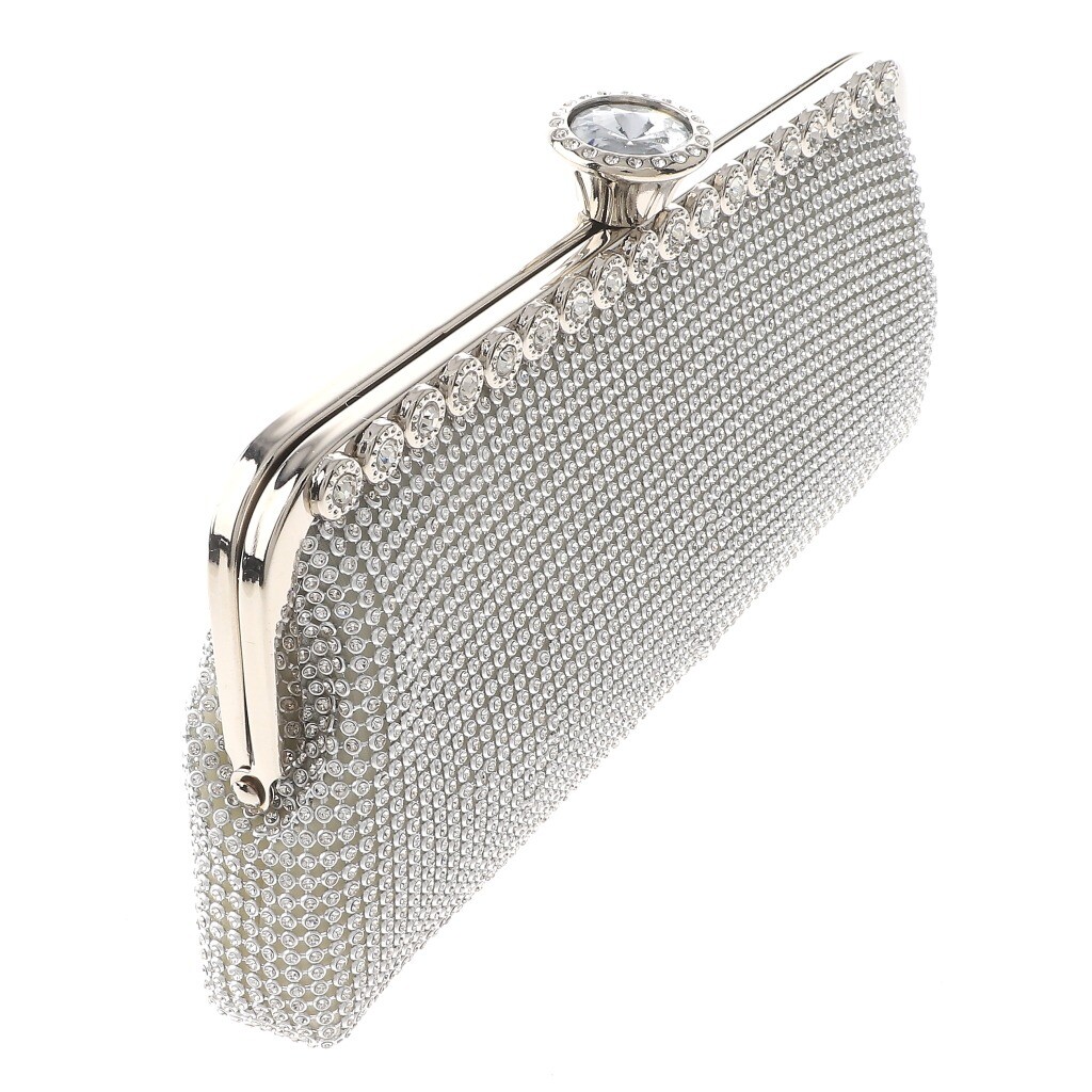 Silver Tone Metal Hardware Frame Soft Rhinestone Evening Bag TLX194-SIL