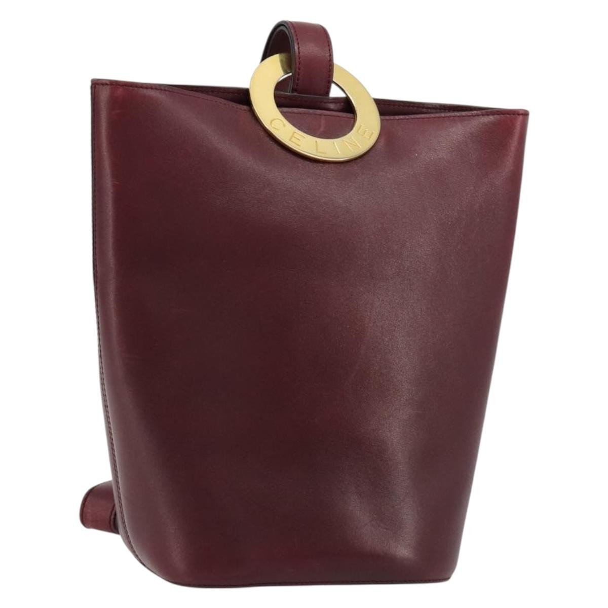 CELINE Circle Shoulder Bag Leather Bordeaux Gold Auth 181718