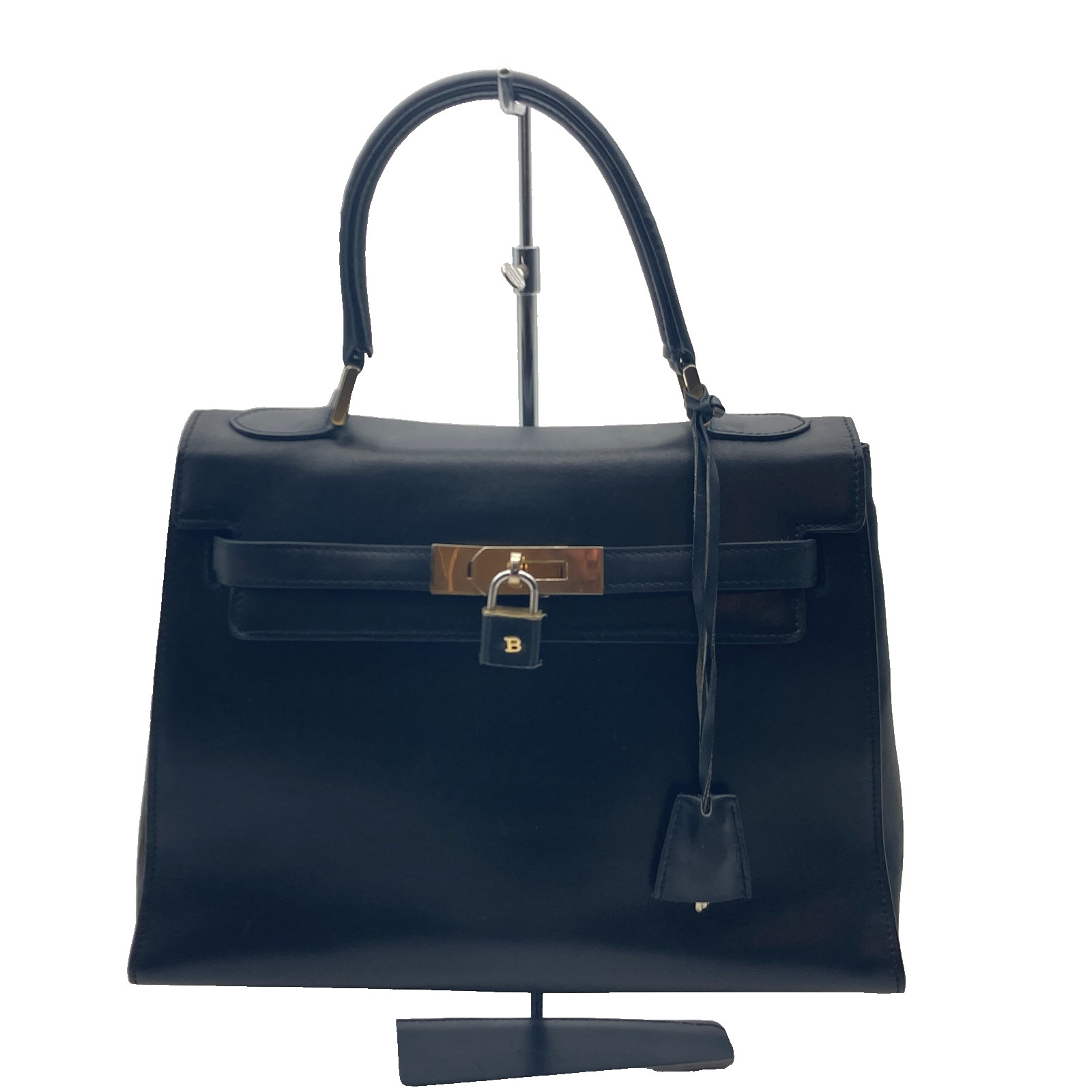 Bally Hand Top handle Bag Classic Black Leather 28cm Authentic