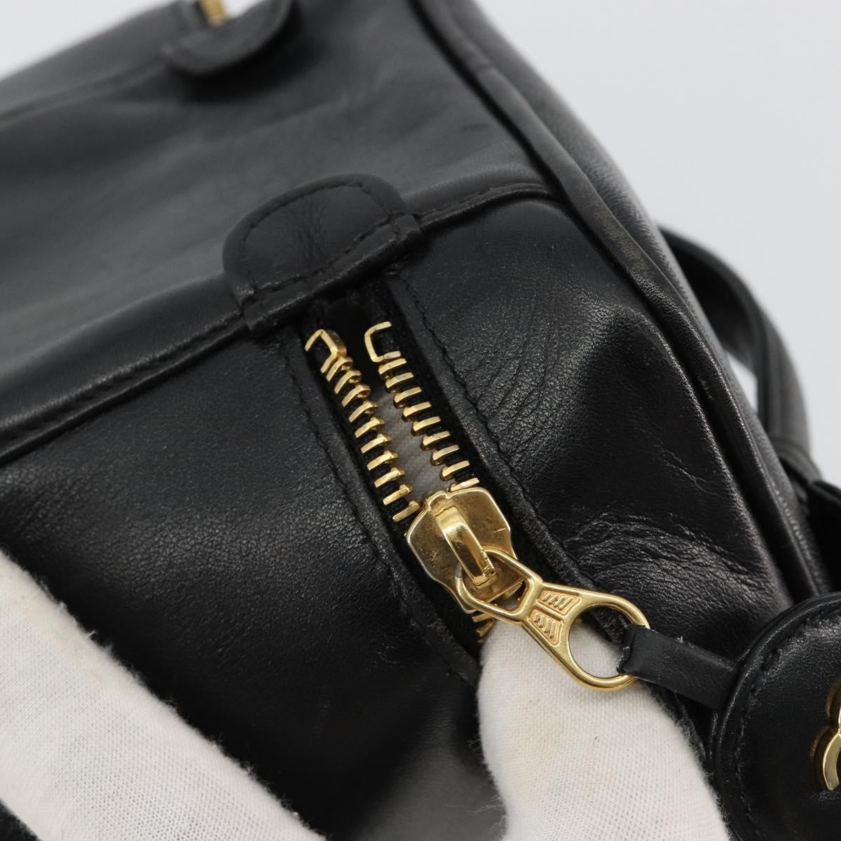 CHANEL Bicolore Vanity Hand Bag Lamb Skin Black Gold CC Auth 181100