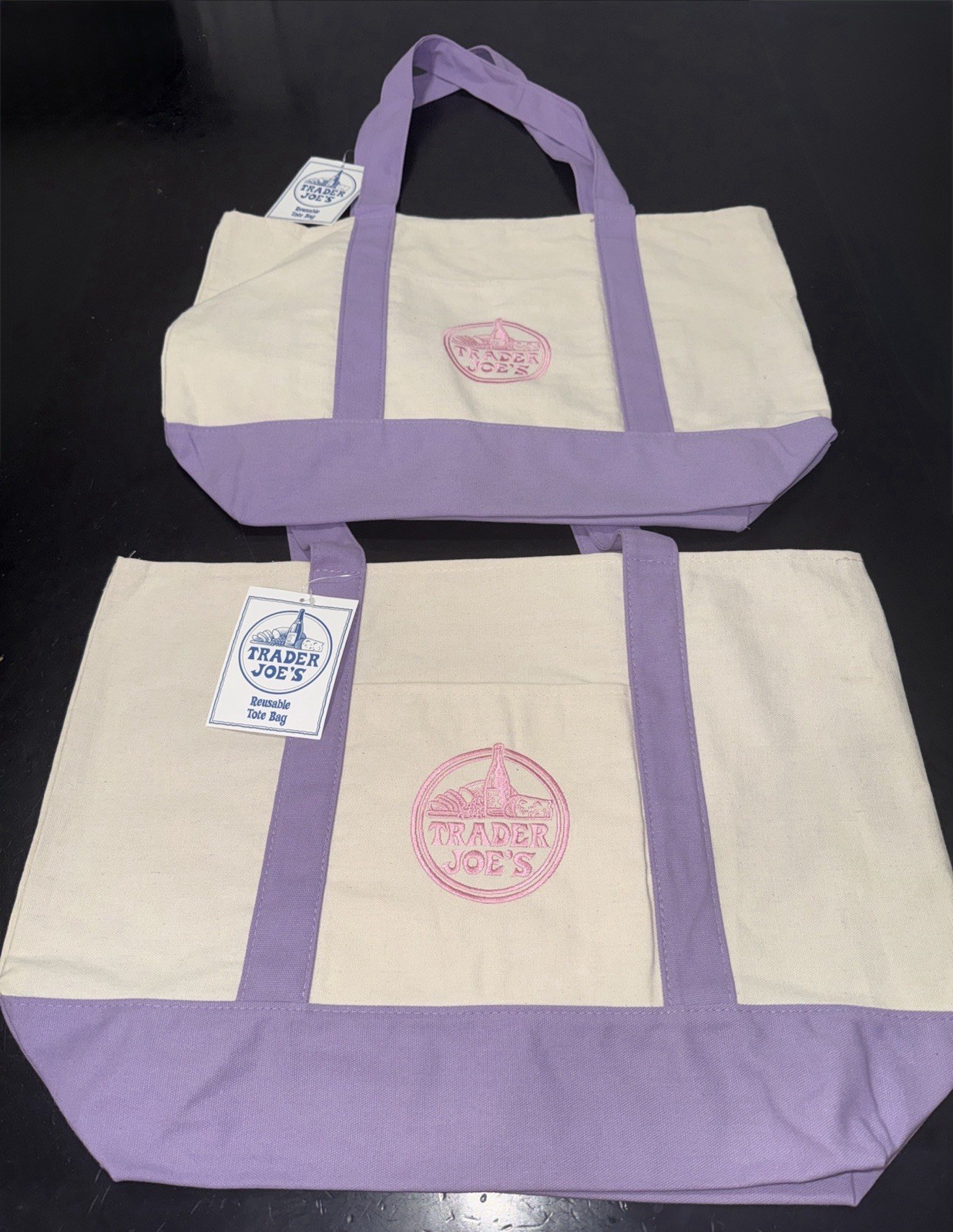 Trader Joe’s Set of 2 Large Lavender Tote Bag Spring 26 Limited Edition Reusable