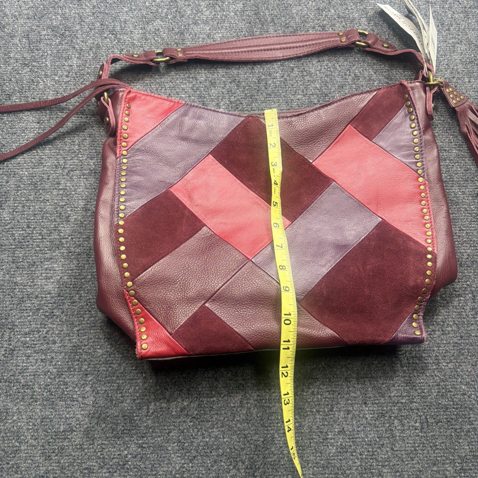 THE SAK Silverlake Patchwork Hobo Bag Shoulder Studded Tassel Colorful Cabernet