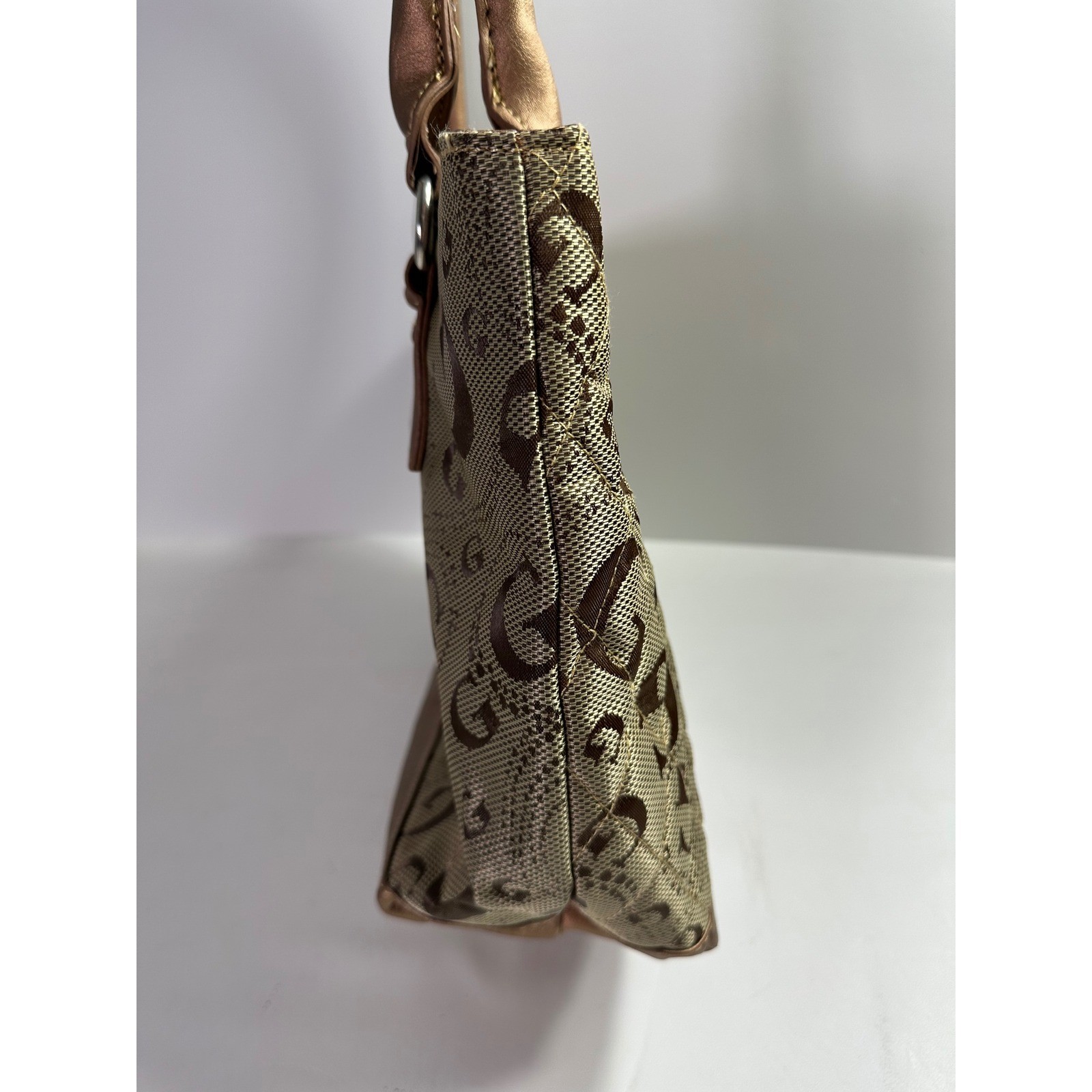 Guess Bronze Monogram Quilted Studded Purse Shoulder Bag Metallic Y2K Glam Logo