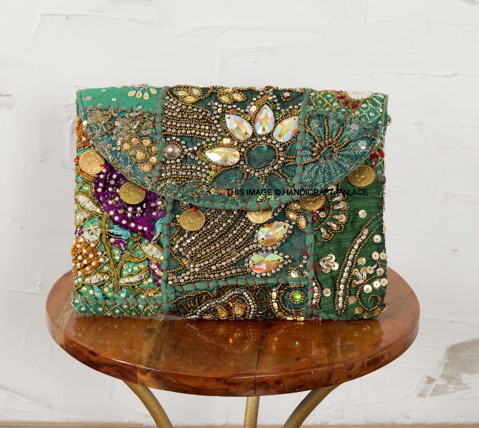 Vintage Patchwork Embroidered Clutch Bag Women’s Cocktail Party Sequins Purse