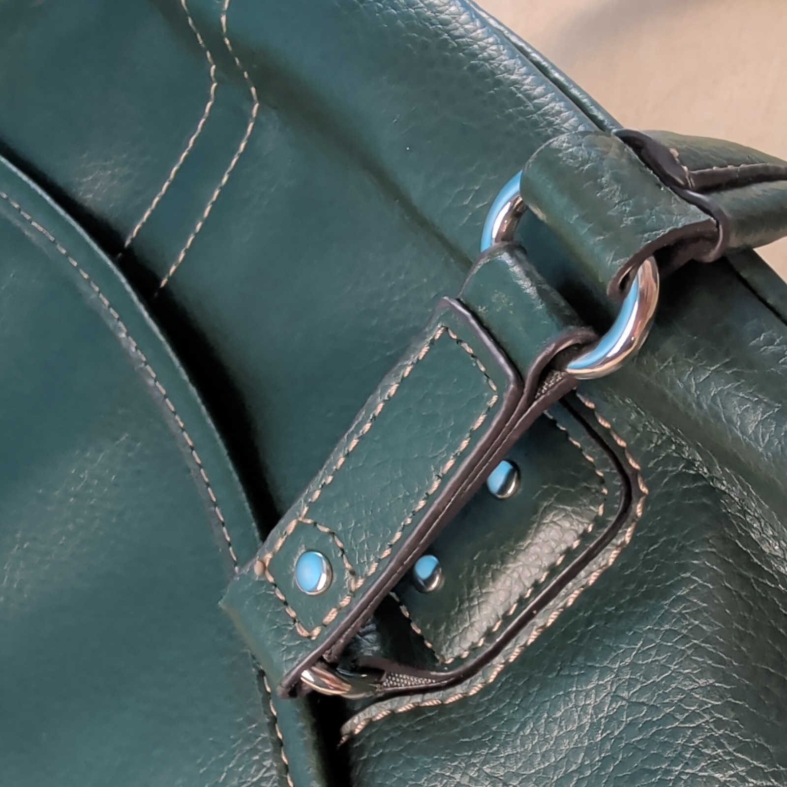Vintage 90s Medium Leather Handbag Shoulder Bag Popstitch Multi Section green