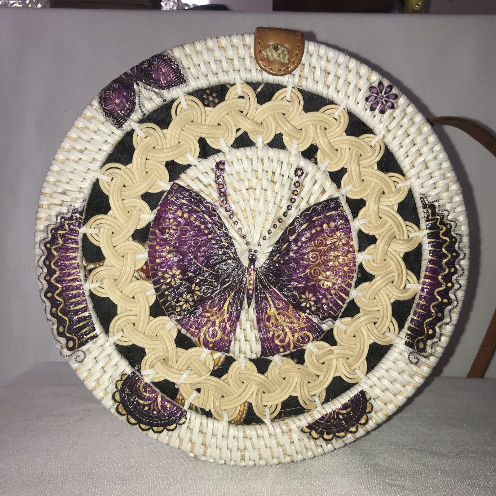 Rattan Bag From Bali Indonesia.￼ Pocketbook Purse Handbag Butterfly 8.5”in. NWT