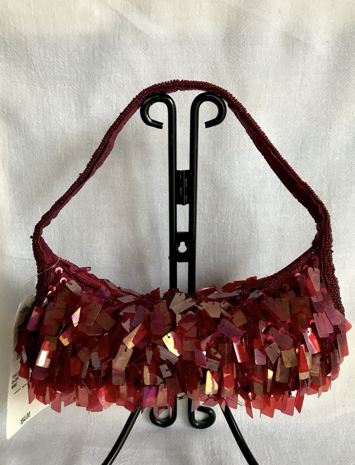 Moyna Burgundy Paillette Sequin Evening Bag W/ Beaded Sides & Handle