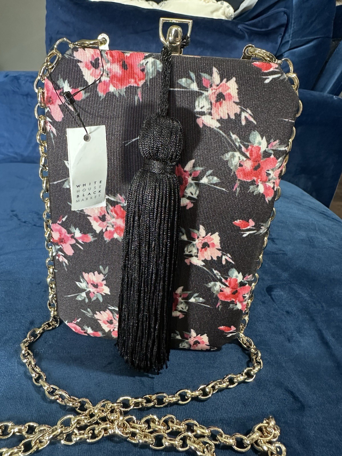 White House Black Market Floral Chain Strap Shoulder Bag Tassel Accent Small