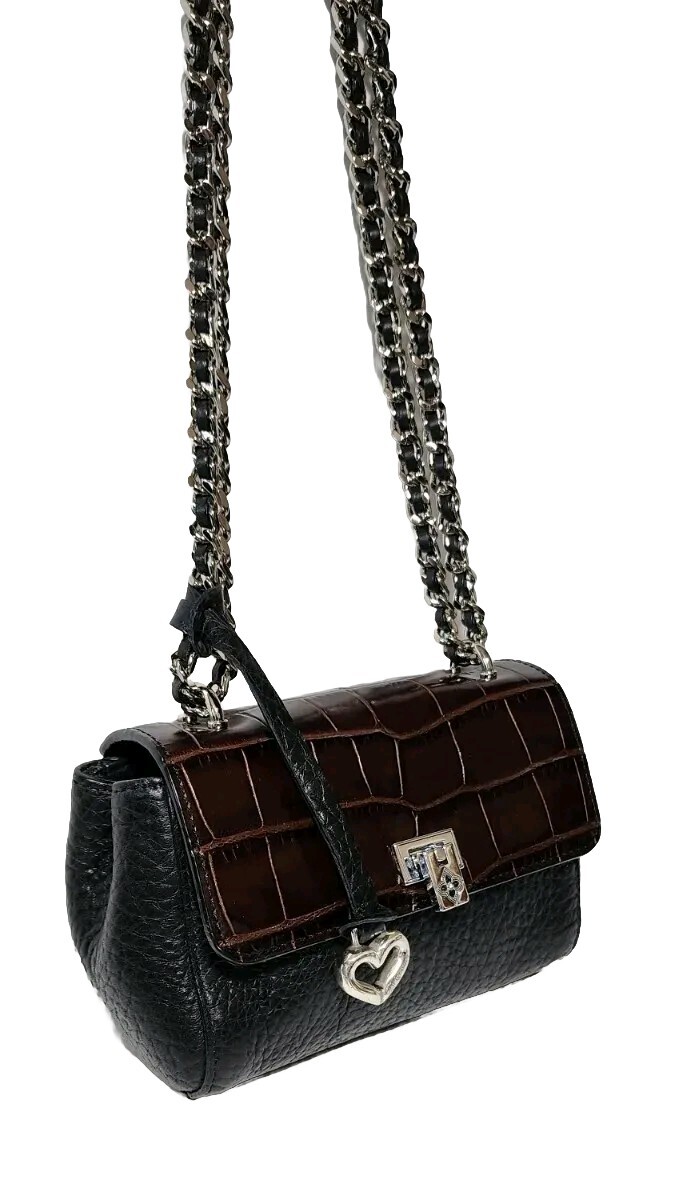 BRIGHTON TOLEDO ROZ BLACK CHOCOLATE CROCO LEATHER CROSSBODY MINI ORGANIZER $265
