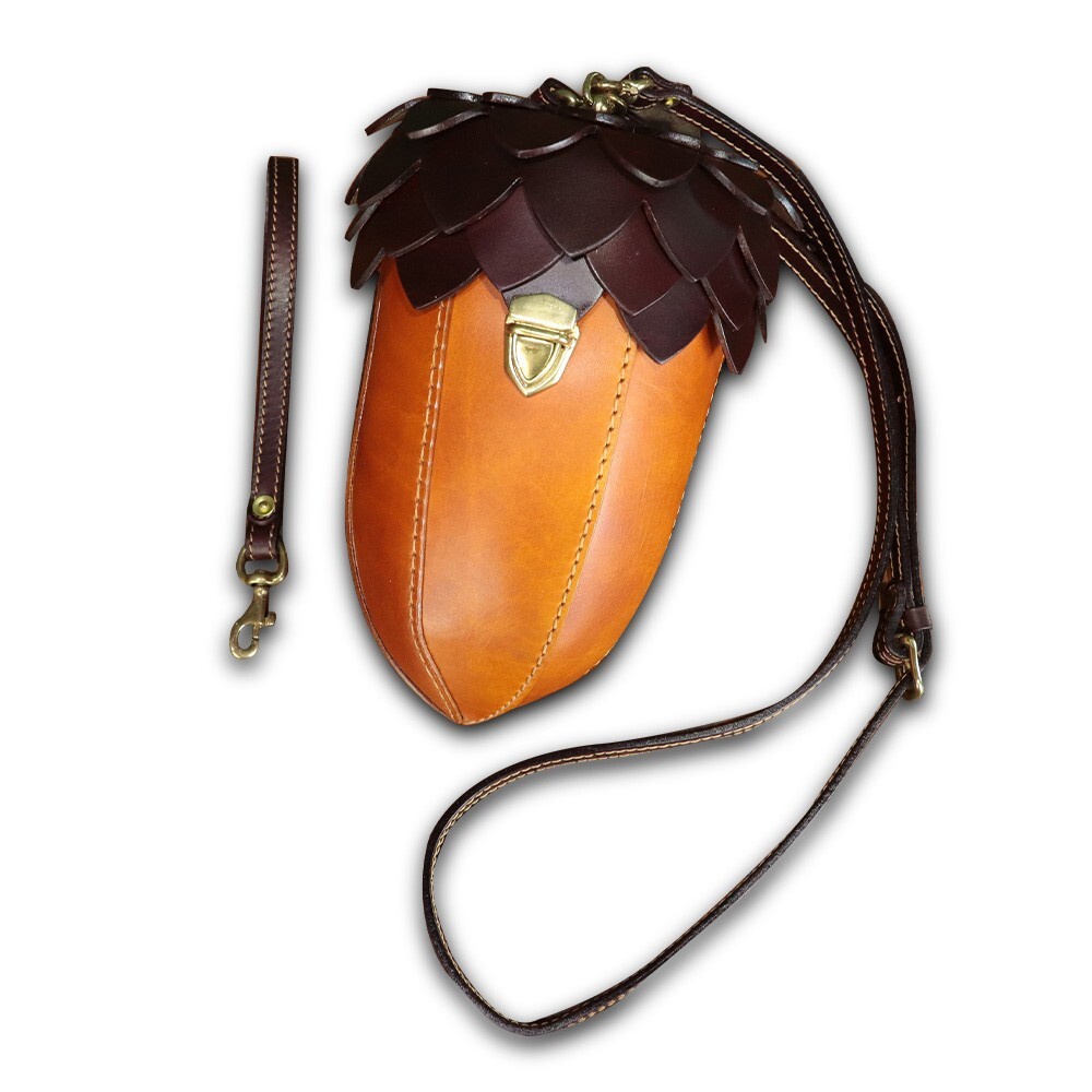 Genuine Leather Small Purses and Handbags Women Nut Shape Shoulder Bag Crossbody
