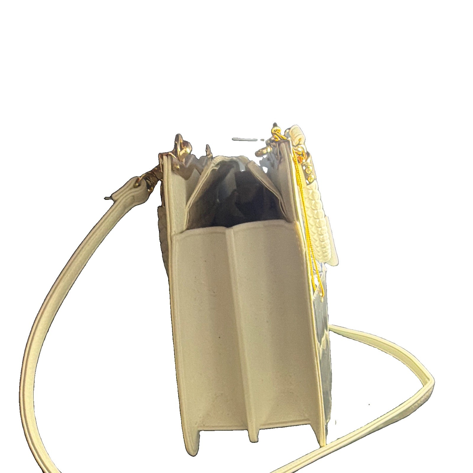 Courage Ivory Medium Shoulder Bag Zip Closure Chain Strap Bow Charm