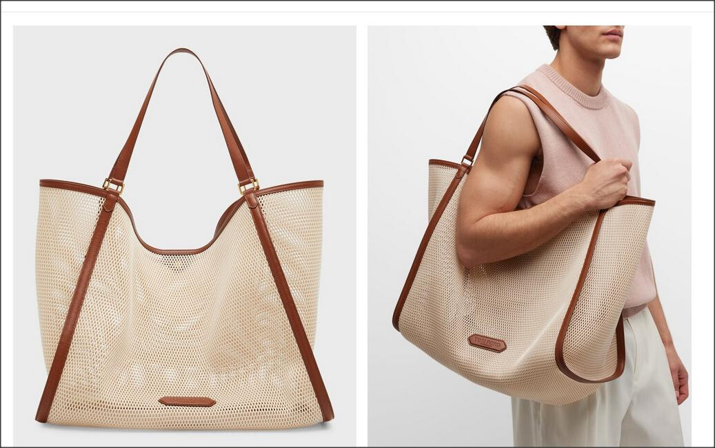 3.5k Auth Tom Ford Tote Bag Mesh Leather Trim w/Pouch Women/Men/Unisex