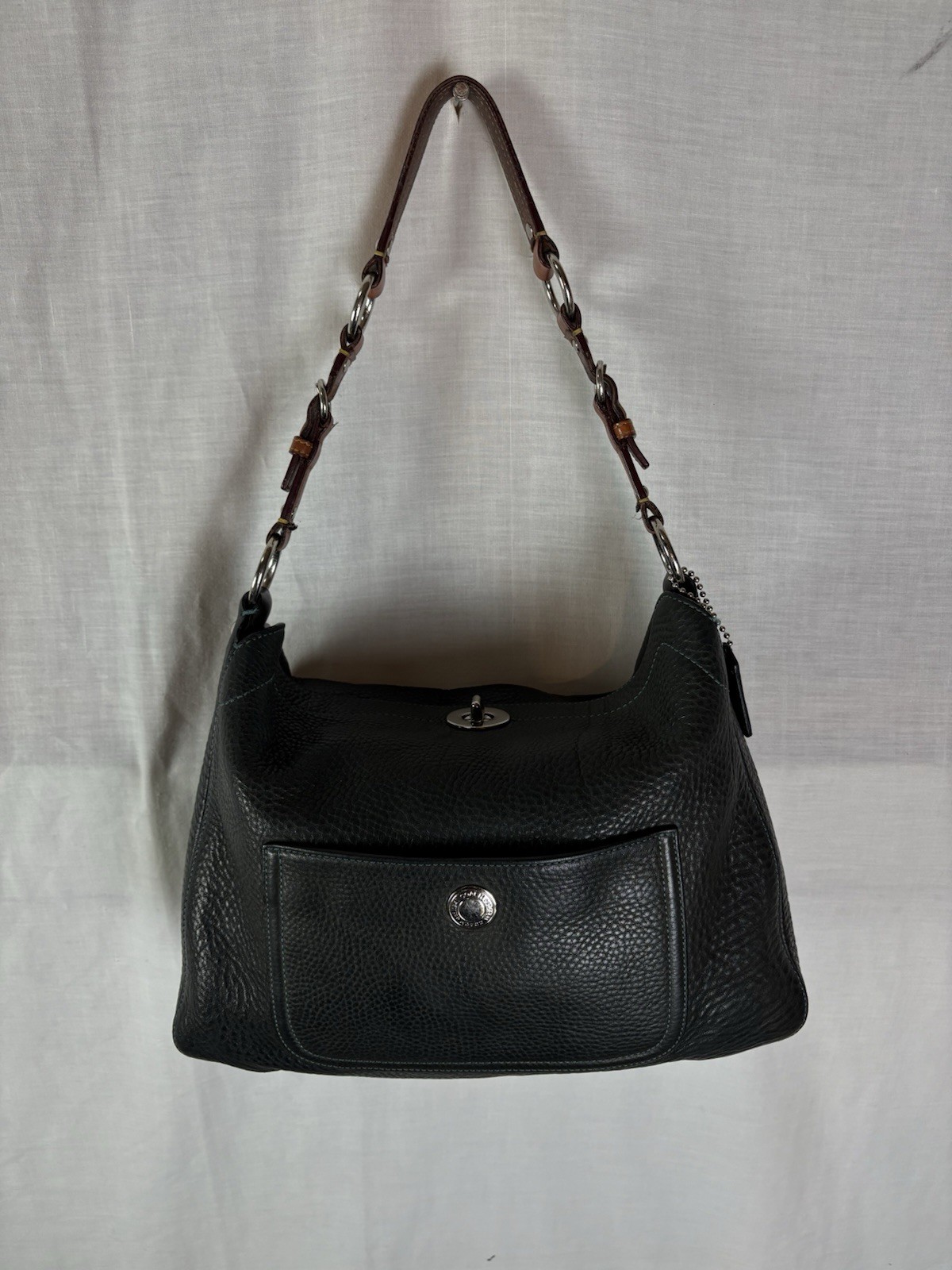 Coach Chelsea Turnlock Hobo Bag Black Pebbled Leather Shoulder Purse Y2K