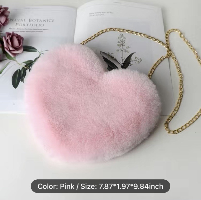 Pink Heart Crossbody Bag Purse Gold Chain Strap Zip Closure Solid Casual